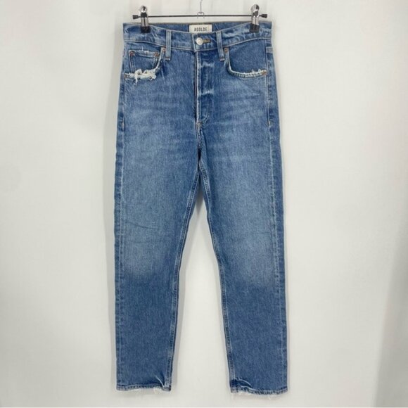 Agolde Riley Long Buttonfly Jeans Size 24 high rise straight distressed - Picture 1 of 12